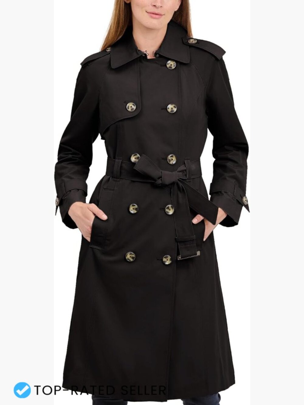 Elegant Double Breasted Long Trench Coat with Belt Classic Chic Timeless